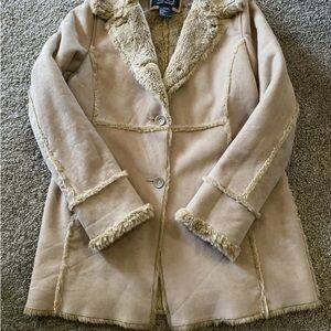 Vintage Women's Tan Faux Fur Trim Coat